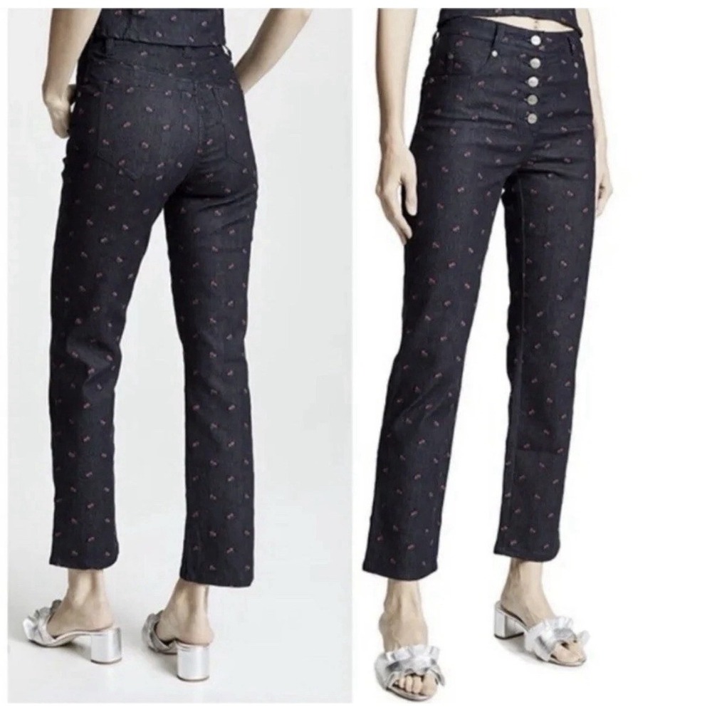 Miaou Jeans Women's Sz 28 Floral Rose Embroidered Straight Leg Coquette Chic - Picture 14 of 14